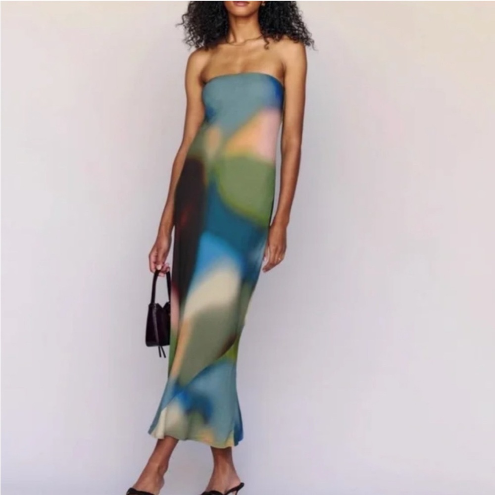 Reformation Joana Midi Tube Dress In‎ Blur Size XS Strapless Bias Cut